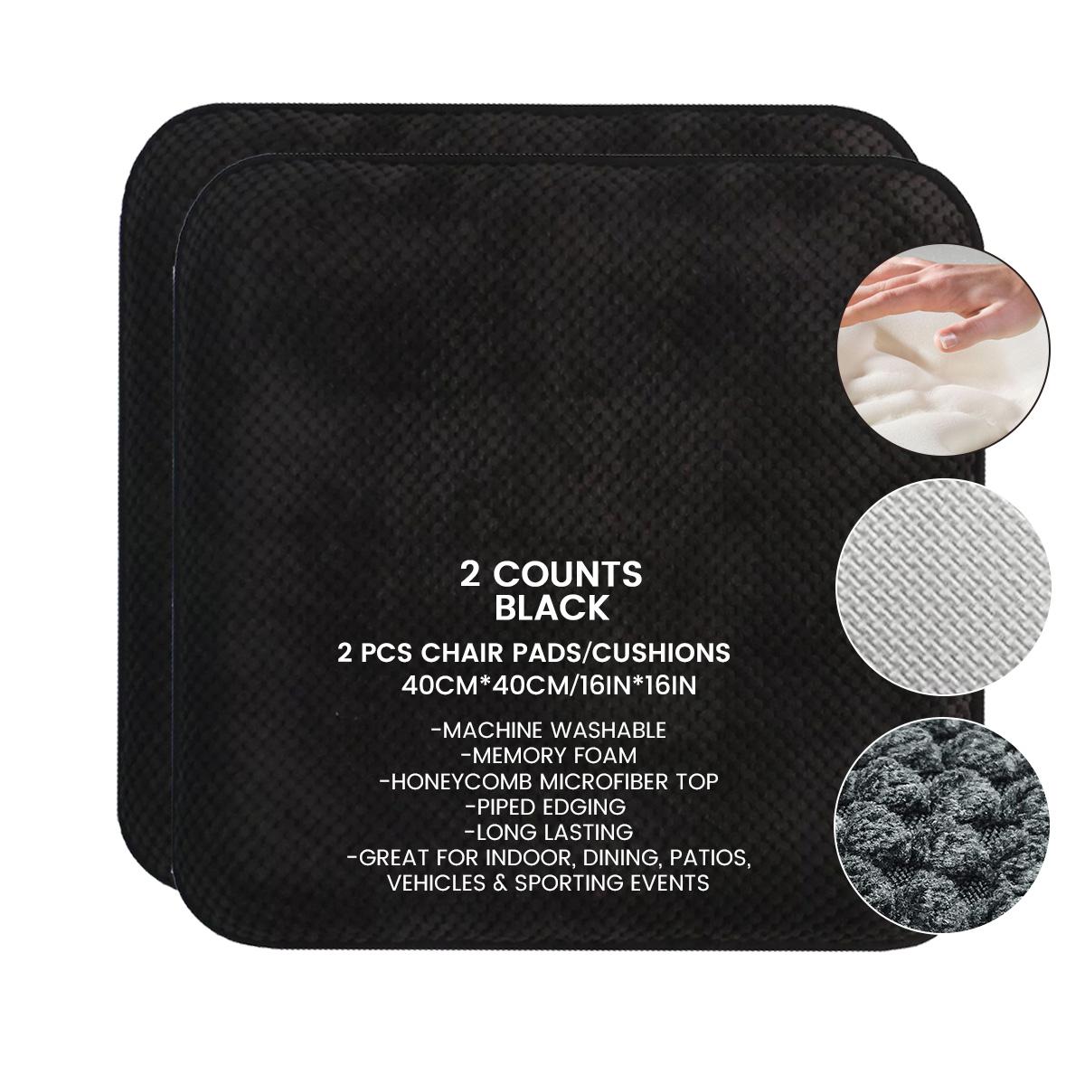 2 Pices Memory Foam Chair Cushion Honeycomb Pattern Solid Color Slip Non Skid Rubber Back Comfort and Softness Rounded Square 40x40cm чёрный