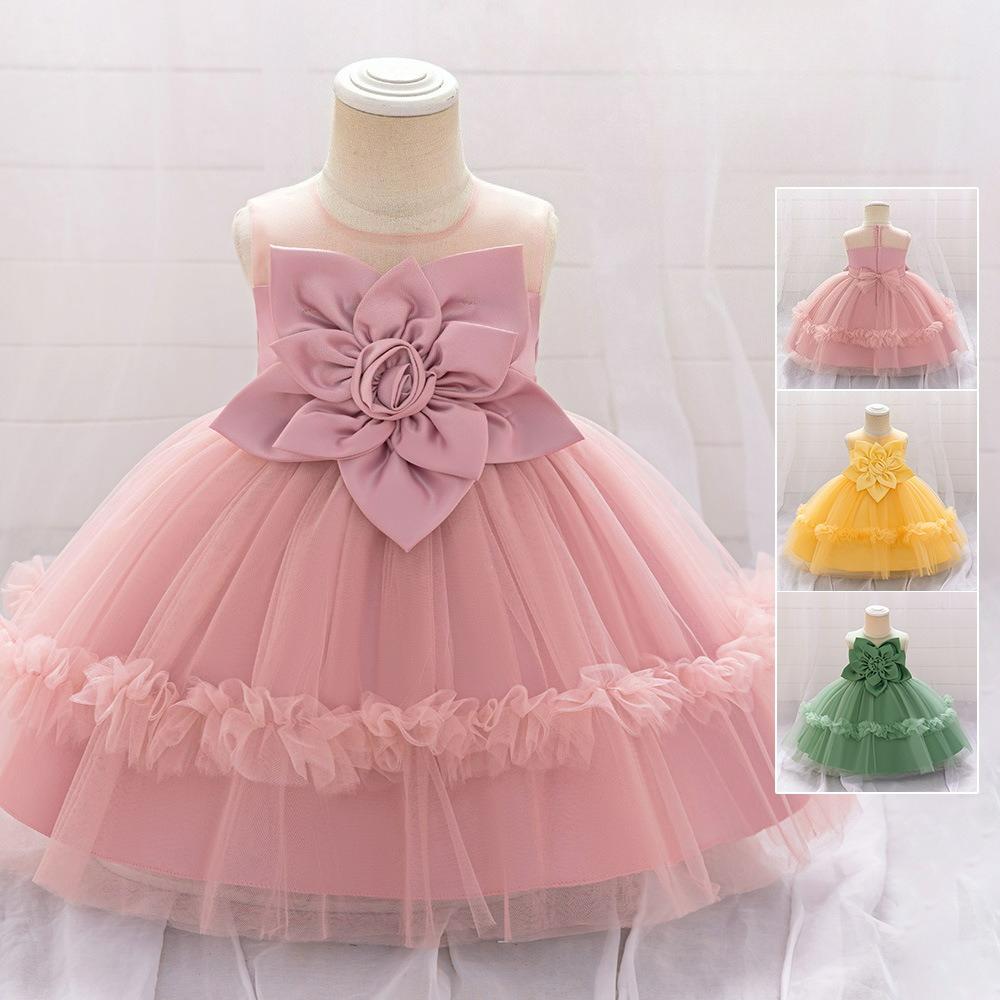 Jednoroční dětské šaty Síťovaná gázová tutu sukně Velká květina Princeznovské šaty Sváteční kostým Šaty pro družičku Sukně