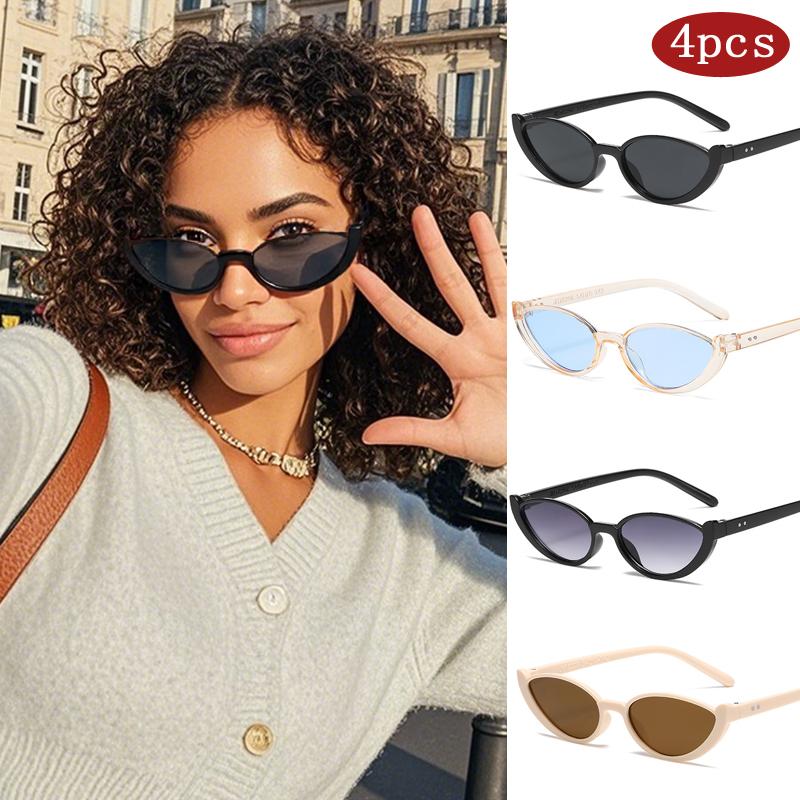 

4set New Small Cat Eye Sunglasses Women Fashion Y2K Half-Frame Sun Glasses UV400 Protection Streetwear Vintage Eyeglasses