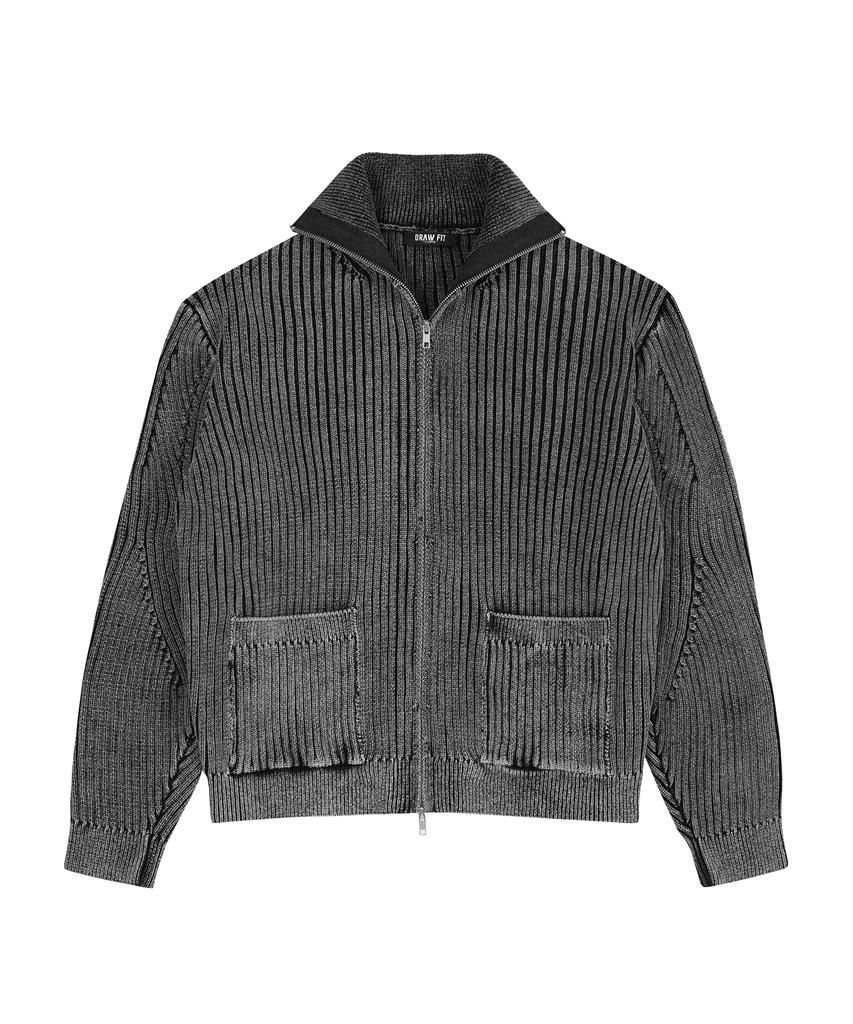 Draw Fit Oblique High-Neck Knit Zip-Up Trucker [D.Grey]