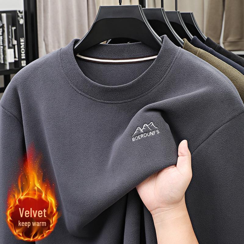 Dad's Winter Sweatshirt: Mid-Aged Men's Loose Fit, Double-Sided Coral Fleece Pullover