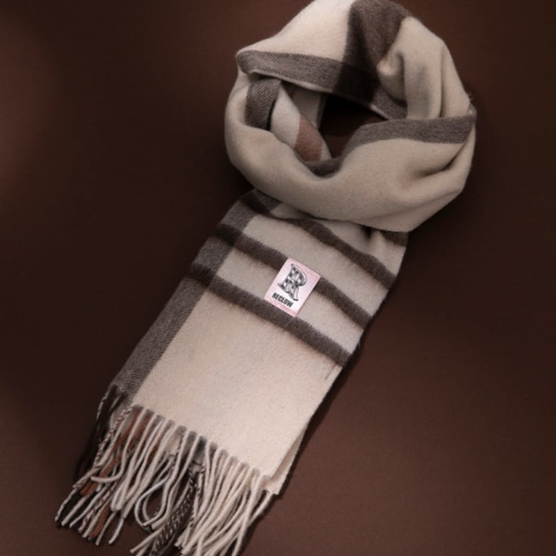 RECLOW RECLOW LAND 100% Cashmere Line Check Muffler Beige