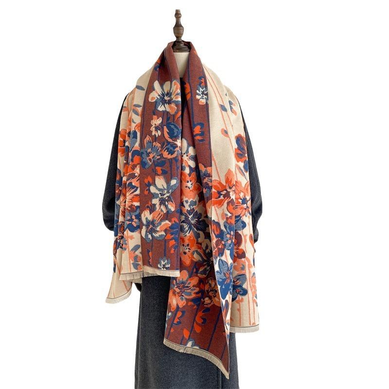Air-conditioned room large shawl premium cashmere fringed warm scarf women's office nap blanket retro