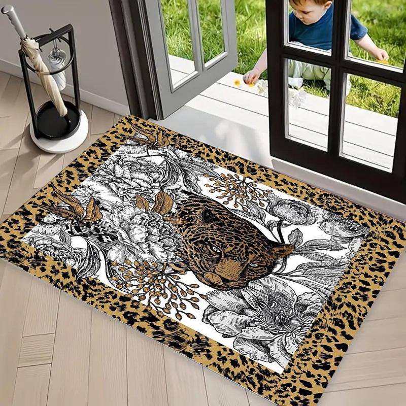 Cheetah Floral Printed Doormat Rural Ethnic Style Printed Carpet Artistic Sense Kitchen Living Room Bedroom Decoration Carpet