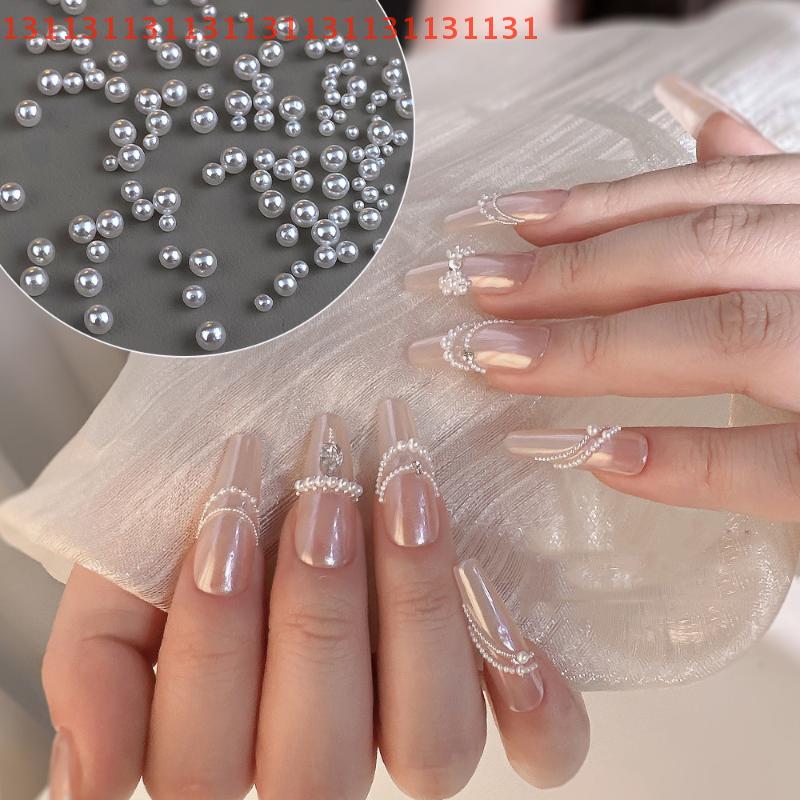 Pure White Nail Beads Rhinestone 1-6MM Mixed Size High Brightness Pearls 300-5000pcs/Bag for DIY Manicure Decor