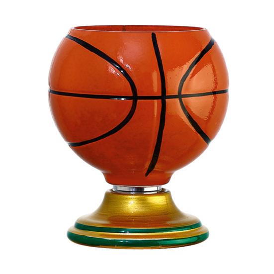 3D Rotating Ball Glass Cup, Creative Soccer Basketball Baseball Golf Design Glass Tumbler, 300ml Lead-Free Drinking Mug for Sports Fans B