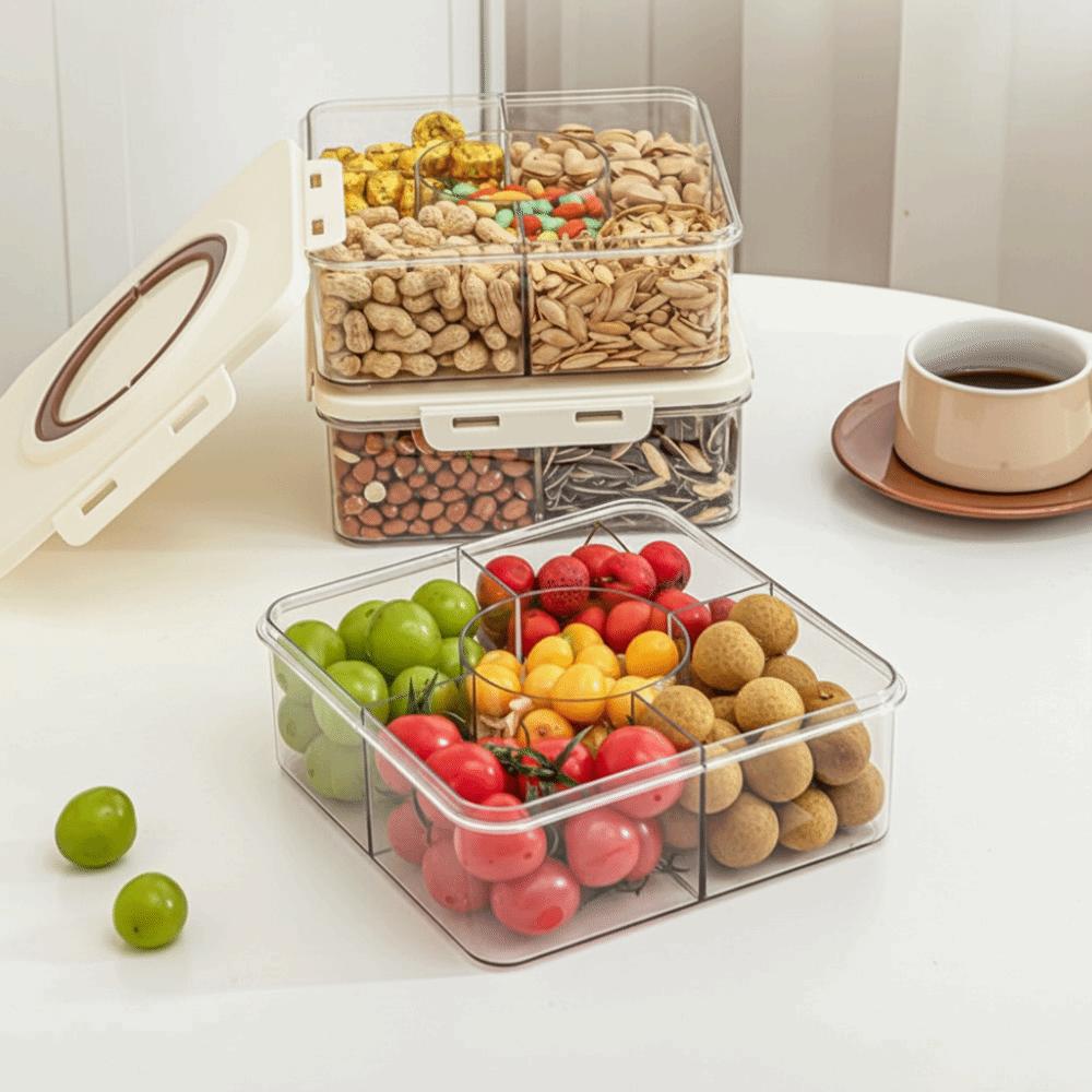 5 Grid Divided Plate with Lid Food Grade Plastic Fruit Storage Box  Snack Vegetable Fruit