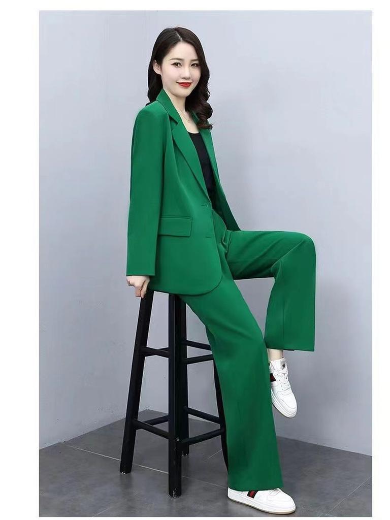 Frühling/Herbst Neuer Stil Set Business-Lady-Stil Schlank geschnitten Langarm-Blazer Weitbeinige Hose Damen Zweiteiliger Anzug