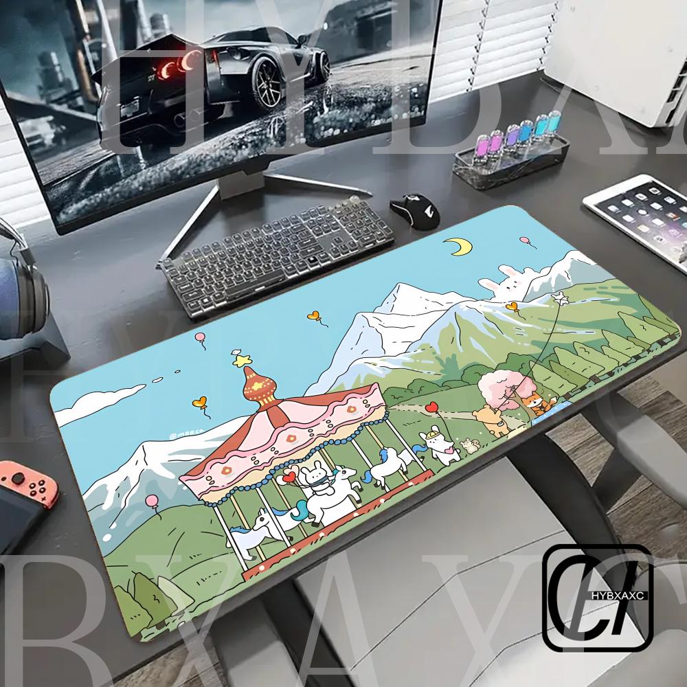 Kawaii Rabbit Mausepad Computer Keyboard Large Mouse Pad Desk Mat Office Accessories Cabinet Cushion Pc HYBXAXC Non-Slip HD Rug