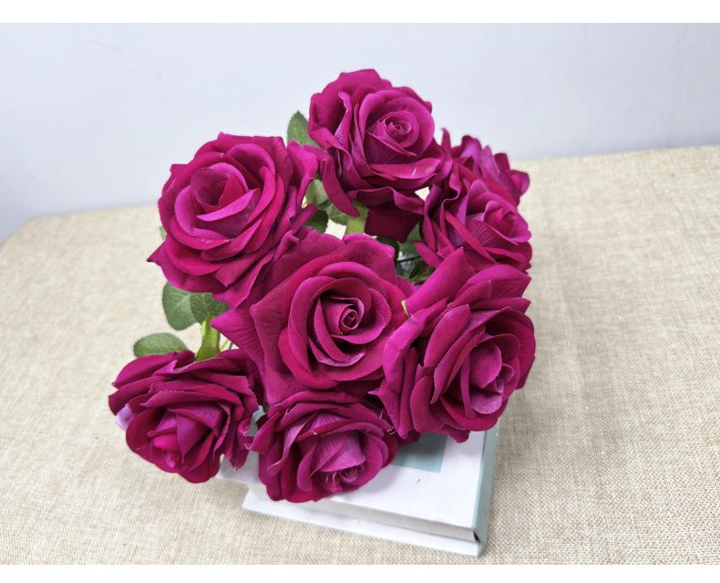 Cross Simulation 9-Head Velvet Rose Wedding & Home Decoration Artificial Flowers