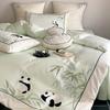 100 Cotton Premium Embroidered Four Piece Bed Set - Panda and Bamboo