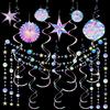 29 Pcs Iridescent Party Decorations Holographic Foil Fan Shiny Star Honeycomb Ball Hanging Swirls Decoration for Baby Shower Mermaid Themed Birthday