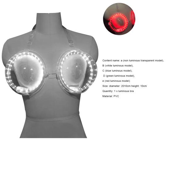 LED Luminous Bra Sexy Large Cup Food Grade Leakproof Interactive Atmosphere Props PVC Colorful Nightclub Bar Performance Feeding Brassiere