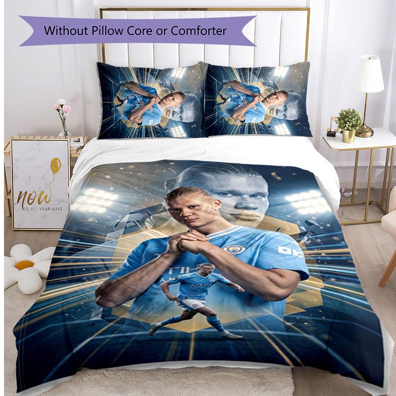 Set Biancheria da Letto 3 Pezzi Stampato Erling Haaland Traspirante Copripiumino con Federe Biancheria da Letto Decorativa per Camera da Letto Casa
