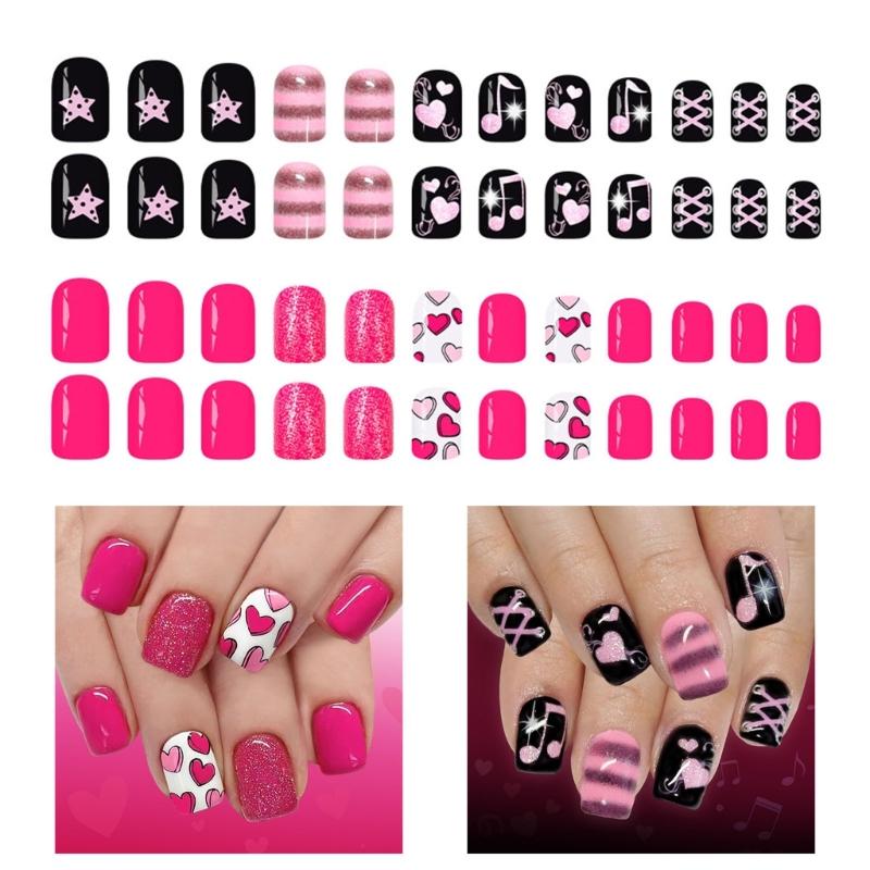 Pack of 48 Shining Artificial Nail for Special Occasions Featuring Rose Red Love Heart Glitters Valentines Theme