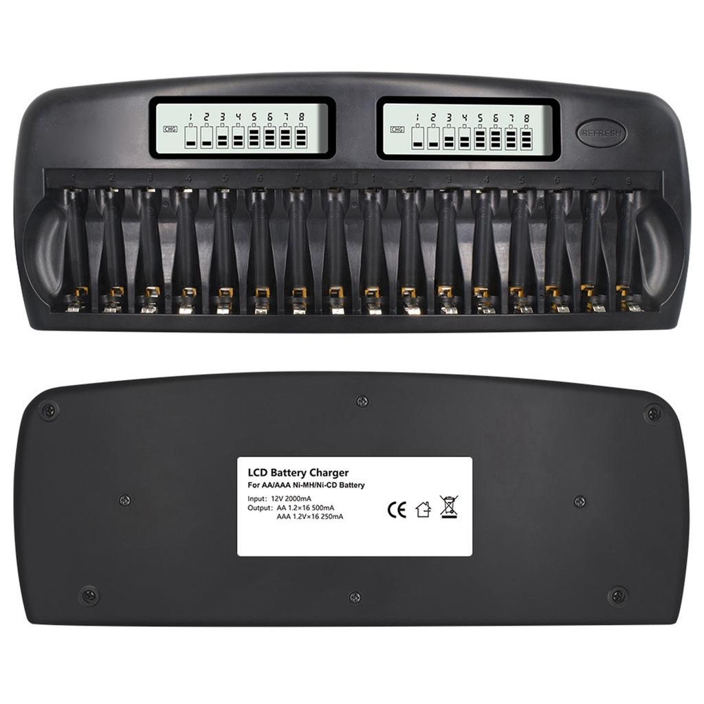 PL-NC31 Universal Intelligent Battery Charger Two 3 Inch LCD Display Speedy Smart Charger W/ 16 Battery Slots for 1.2V Ni-MH Ni-