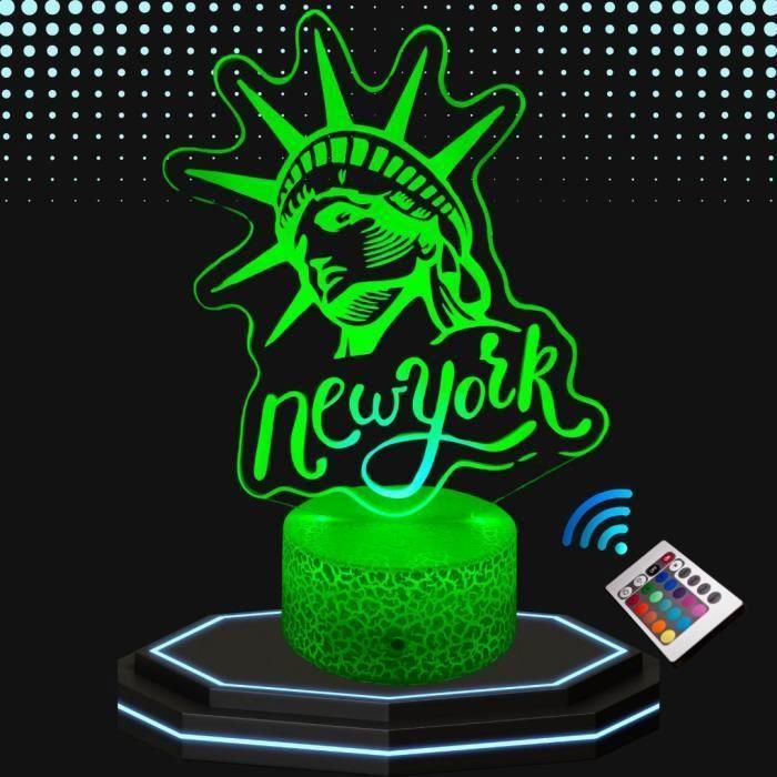 Lampe de chevet 3d décoration new york ,veilleuse changement de couleurs, lampe tactile bureau et chambre ado enfant, eclairage