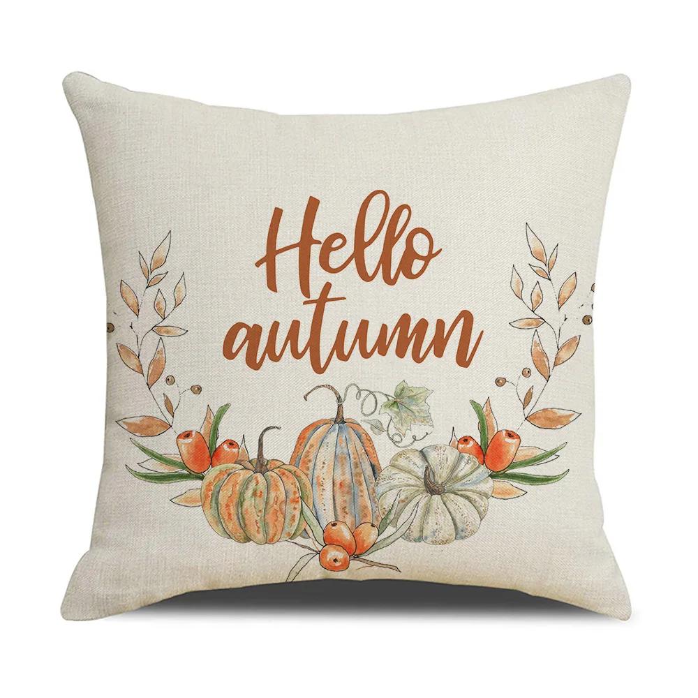 Autumn Thanksgiving Pillow Cases Cotton Linen Cushion Case Pumpkin Cushion Cover Fall Farmhouse Home Party Decor Pillow Cover