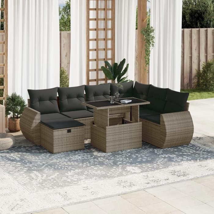 VidaXL Salon de jardin 8 pcs avec coussins gris résine tressée 3275160