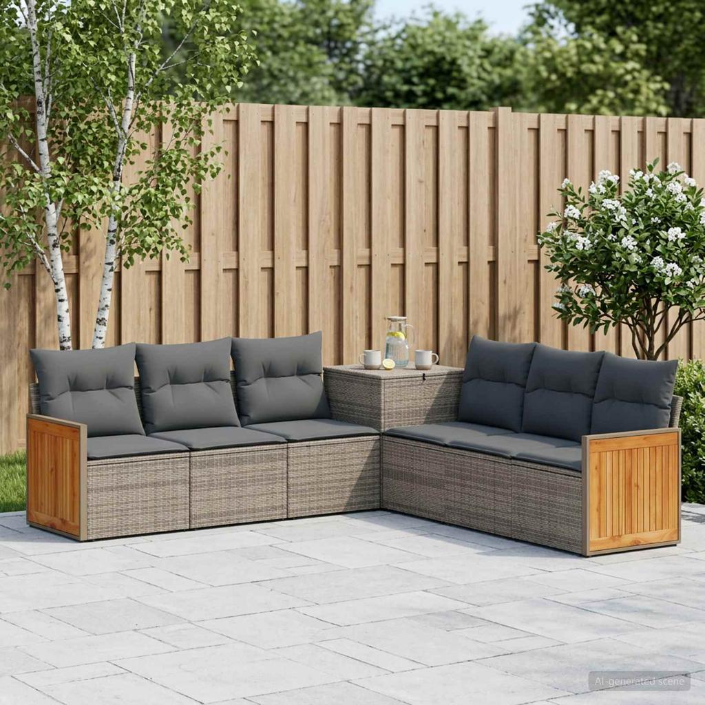 Sofa Set 7 pcs Gray and Dark Gray Poly Rattan and Steel