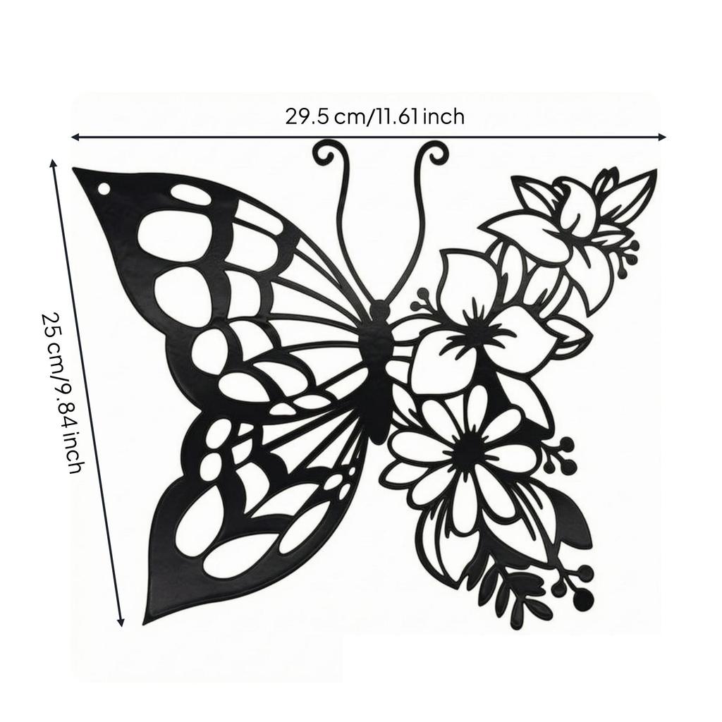 Metal Lepidoptera Wall Art Openwork Butterfly Floral Decor Cutout Black
