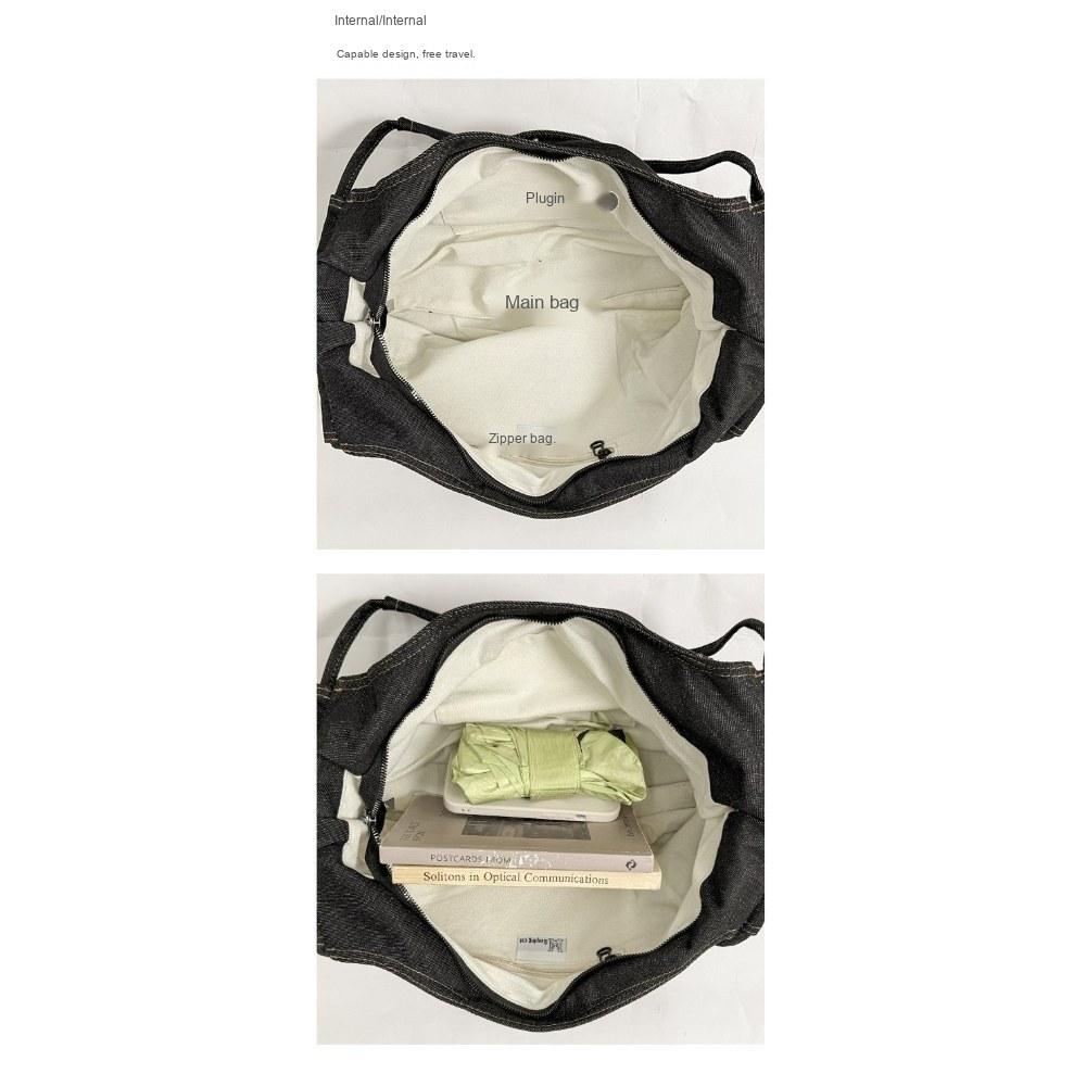 Women Vintage Pleated DenimTote Bag for Daily Commute