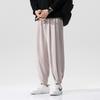 New men's casual pants solid color ice silk texture simple straight suit pants nine-point pants men