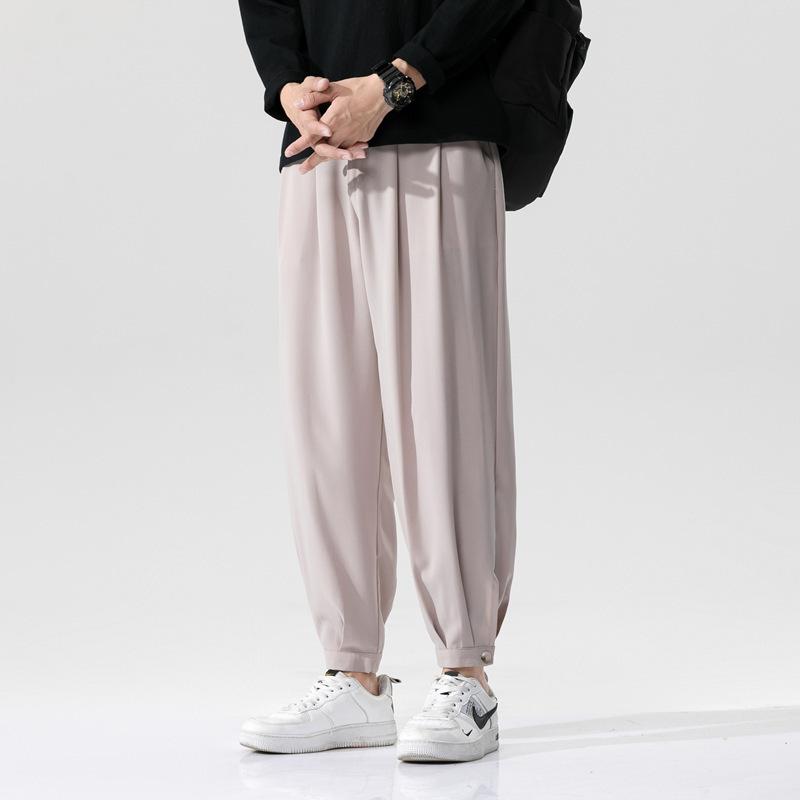 New men's casual pants solid color ice silk texture simple straight suit pants nine-point pants men