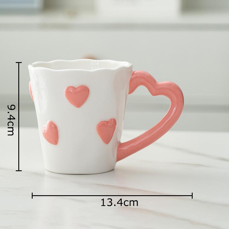 Lovely Heart Shaped Porcelain Mugs Water Cup Tableware 250ml Coffee Mug Dining Table Afternoon Tea Teacup Fruits Juice Cup