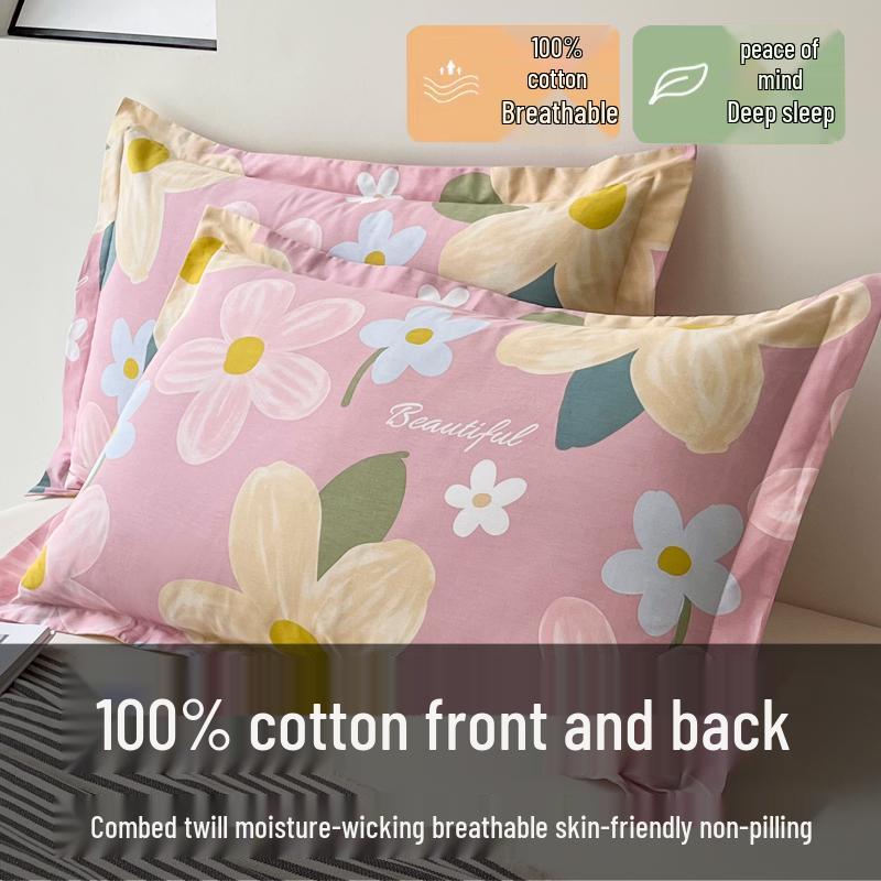 Set of Two 100% Cotton Large Pillowcases, Thick 48x74cm for Home Use