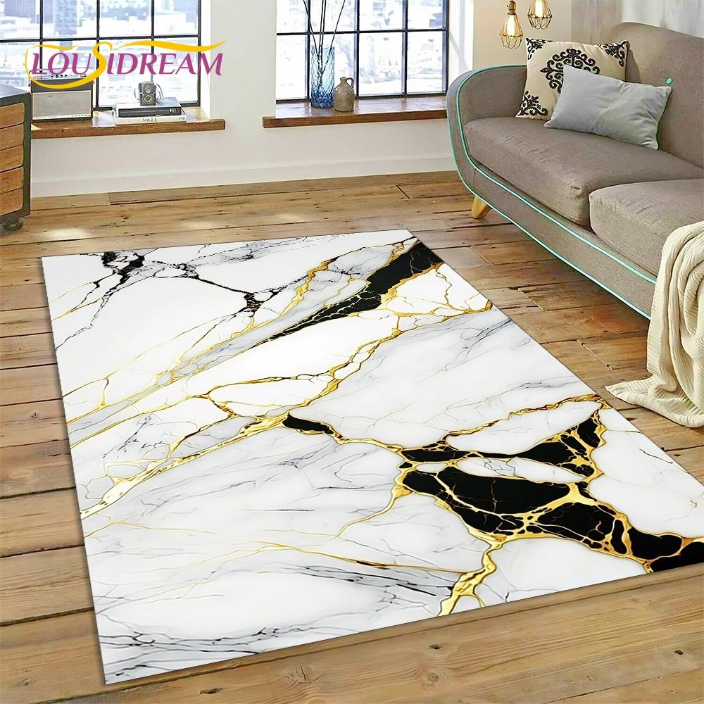 

3D Luxurious Marble Colorful Gold Color Carpet Rug for Home Living Room Bedroom Sofa Doormat Decor,Area Rug Non-slip Floor Mat 40x60cm