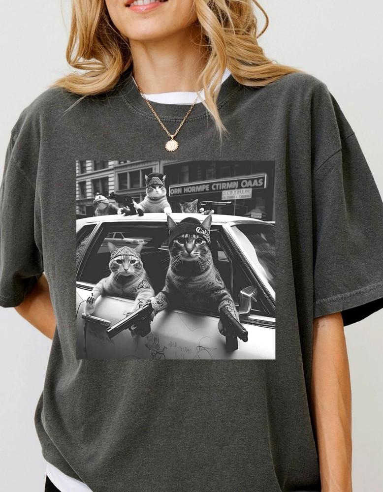 

Смішна вінтажна футболка з котячою бандою, Смішна футболка з котячим мемом, Саркастична футболка, Смішна банда S