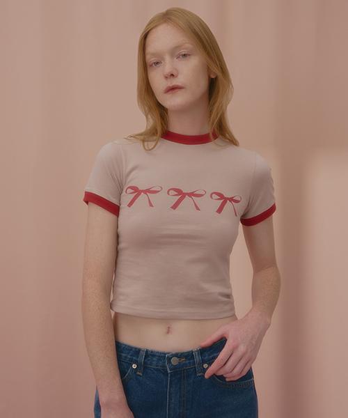 Uncover Triple Ribbon Ringer T-Shirt Beige Free