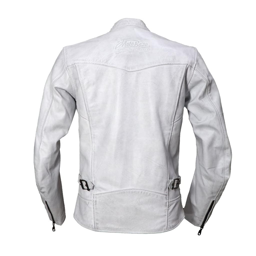 MOTO BASE Model Motorcycle Leather Jacket Sheepskin Single Jacket Dame White LL Spring/Autumn (Genuine Leather) Rider's MBLJ-01