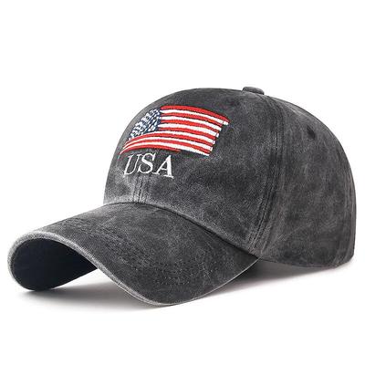 Washed Cotton Distressed USA Letter Baseball Cap