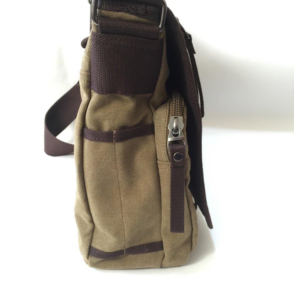 TABIWO Canvas Shoulder A4 PC Perfect for School or Military Simple Design Bag, Crossbody, Large, Size, Pocket, Work, Style, (1. Khaki)