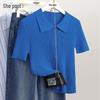 SheePool Women's Polo Collar Knitted Short Sleeve T-Shirt