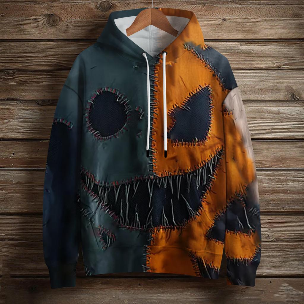 Women's Fashion Long Sleeve Pullover Halloween Print Hooded Pocket Sweatshirt