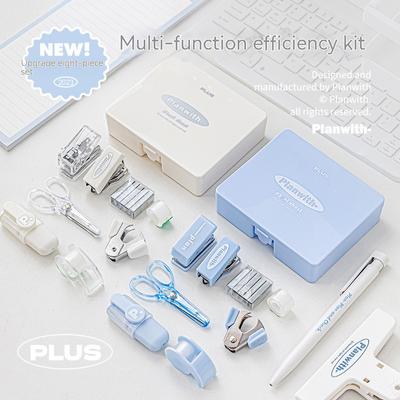 Set di cancelleria Kawaii, forbici, spillatrice, nastro adesivo, penna per marcatura, macchina per punzonatura, levaunghie, set per l'efficienza dell'ufficio scolastico, scatola da 8 pezzi