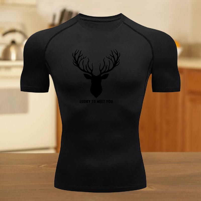Graphic Compression Running Shirts Men Gym Workout Running T-shirt Summer Athletic Quick Dry Tees Tops Short Sleeve Rash Guard