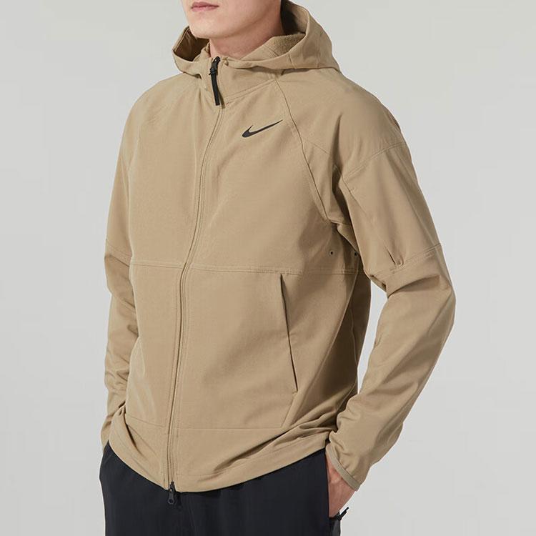 Nike Solid Color Logo Hooded Casual Jacket Men Outerwear Khaki DQ6594-247