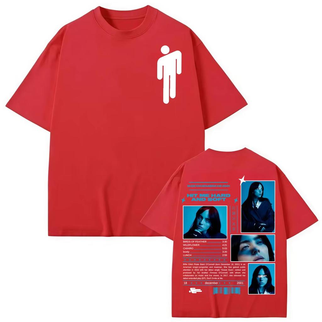 Billie Eilish Hit Me Hard and Soft A Tour Camiseta 2026 Verão Nova Unissex Moda Feminina Algodão Camiseta Oversized Y2K