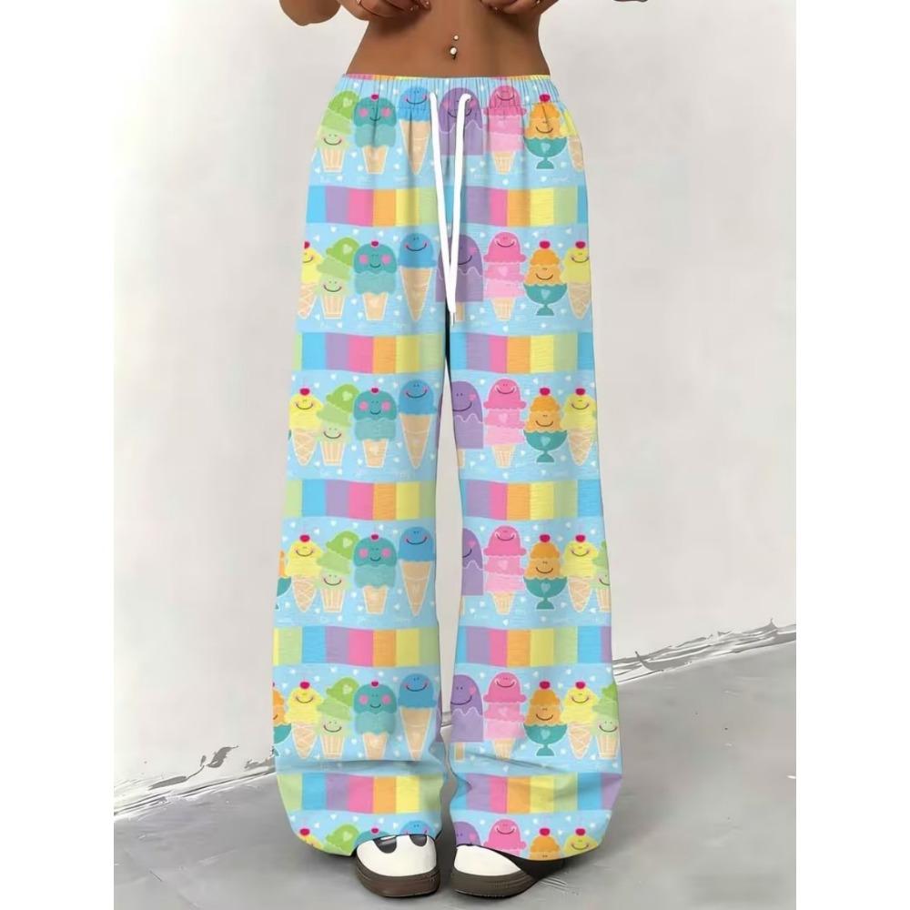 2026 Pink & Black Graffiti Wide Leg Pants Women's Split Color Heart Print Trousers Quick Dry Elastic Waist Y2K Streetwear Kids