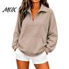 Ribbed Cuff Pullover Women V-Neck Sweatshirt with Kangaroo Pocket, Fit Drop-Shoulder Top, Loose Casual Long Sleeve Top for Autumn Winter Drop Shoulder