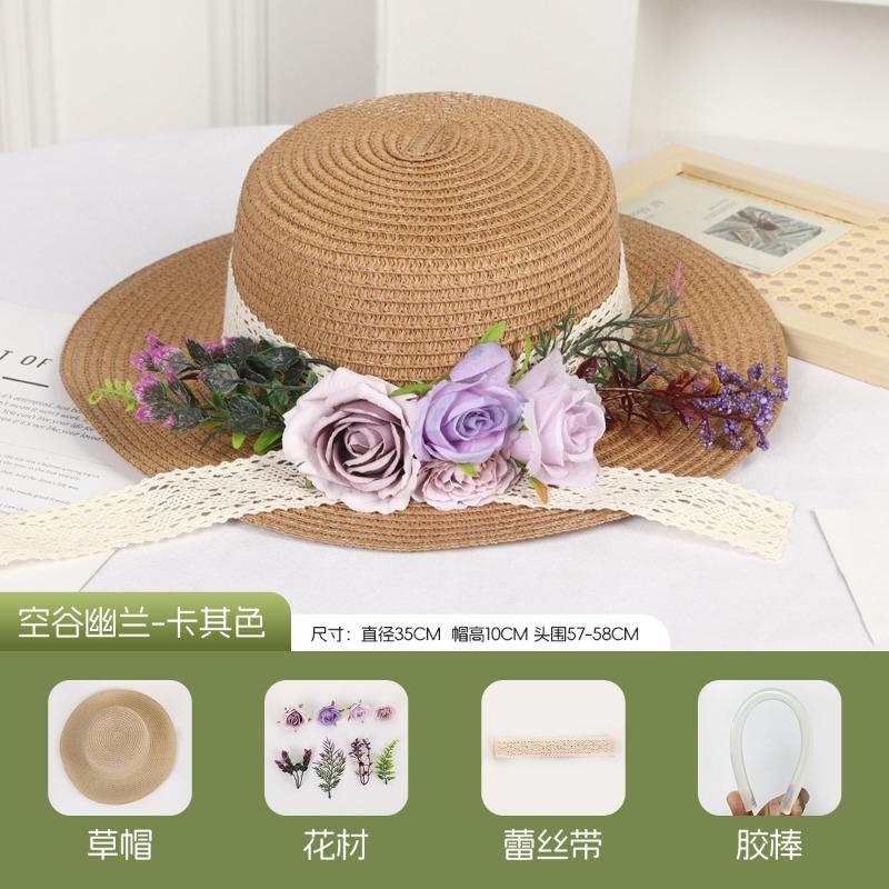 DIY Handmade Straw Hat Straw Shade Floral Fashion Shade Hat Leisure Activities Heavy Industry Flat Top Gift Hat