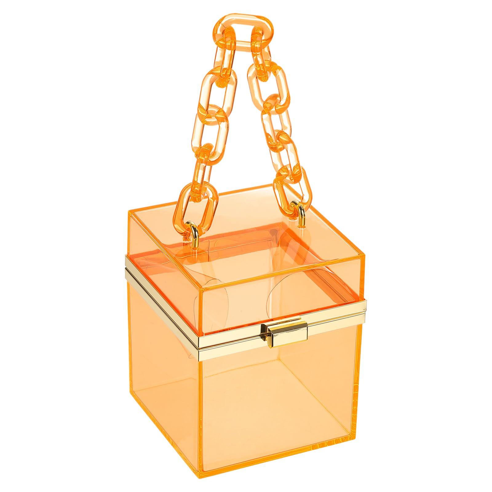 

Clear Bag for Women Acrylic Clear Clutch Bag Square Acrylic Purse Transparent Crossbody Handbag for Travel Office [uxcell] Orange/Gold