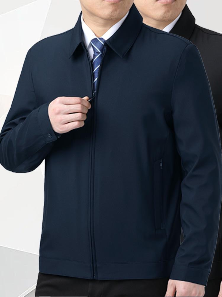 Men's High-End Windproof Jacket - Casual Spring/Autumn Coat for Middle-aged & Elderly Dads with Lapel Business Style