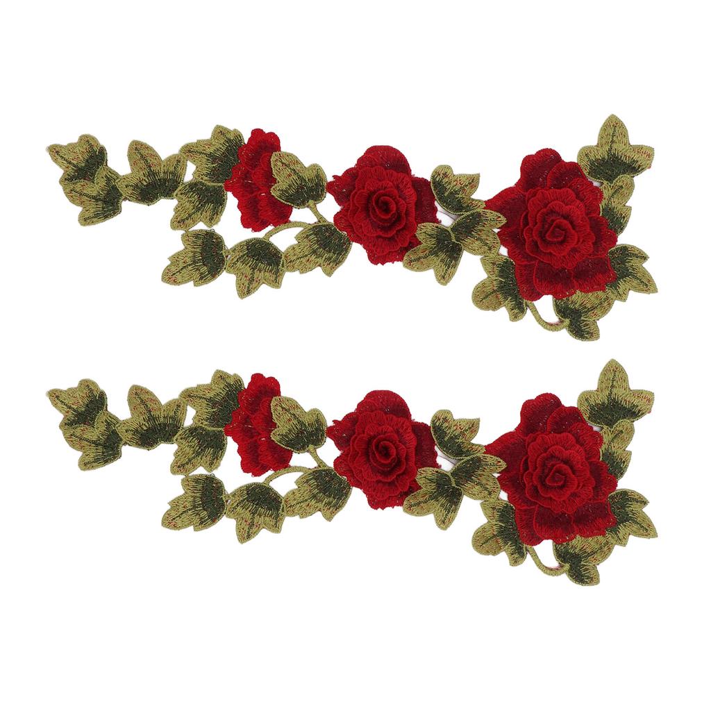 2Pcs Red Flower Embroidered Patches Delicate Flower Details Bright Color Iron On Patches for Clothes Handbags Hats Pants