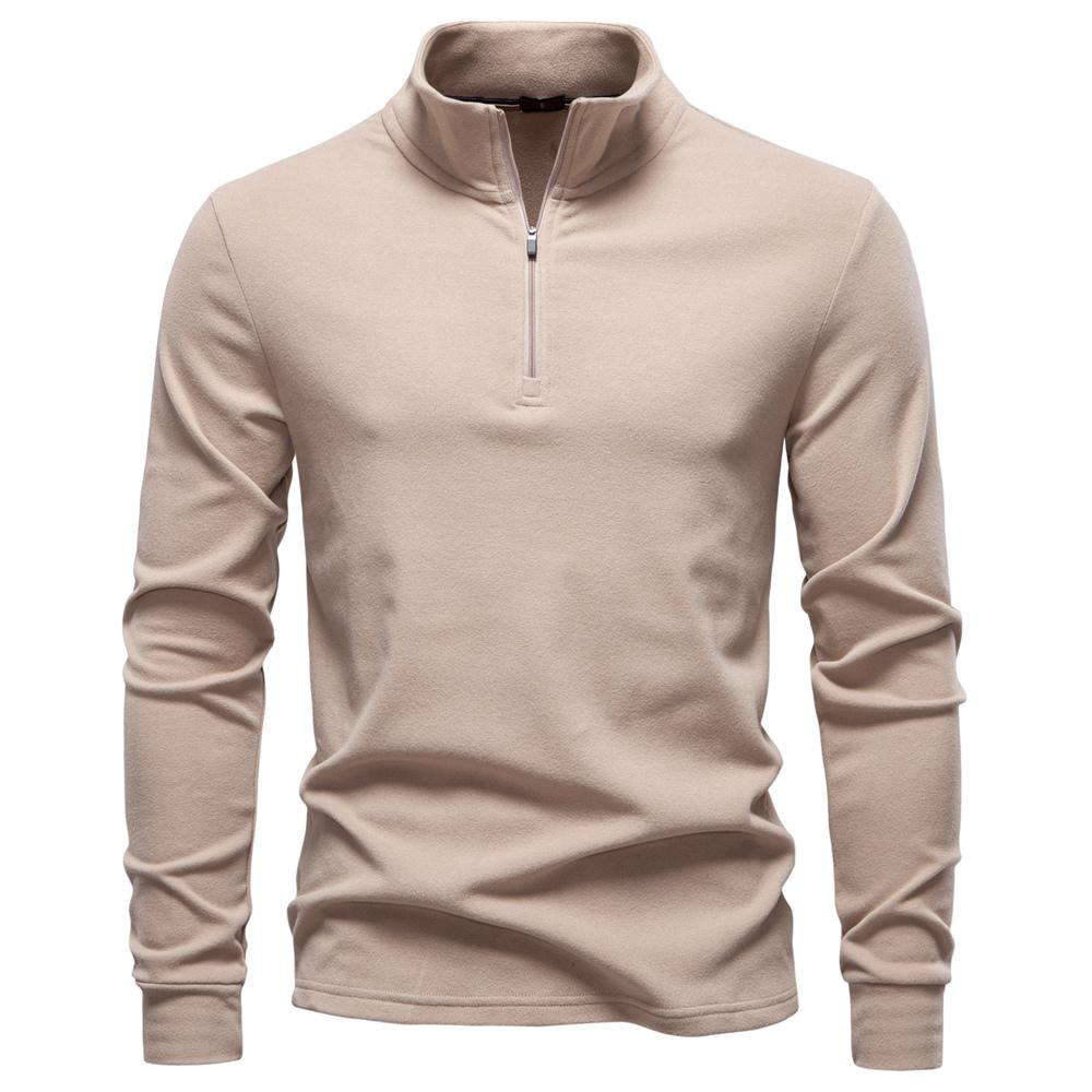 AIOPESON New Men's Solid Color Zipper Soft Shell Sweatshirt Long Sleeve Warm Pullover Casual Stand Collar