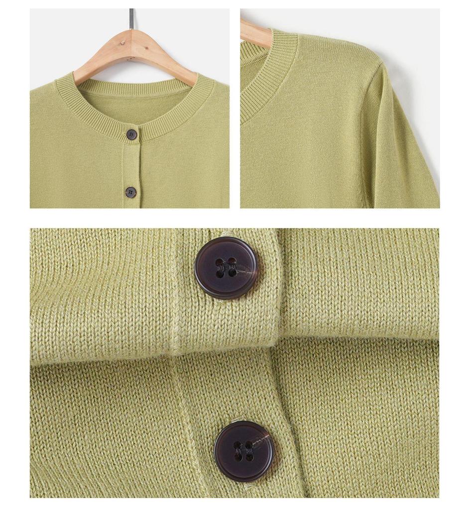 2025 Autumn Women's Minimalist Solid Knitted Cardigan - Casual Crew Neck Long Sleeve Cashmere Sweater 